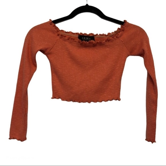 Akira Orange Long Sleeve Crop Top - Picture 2 of 5